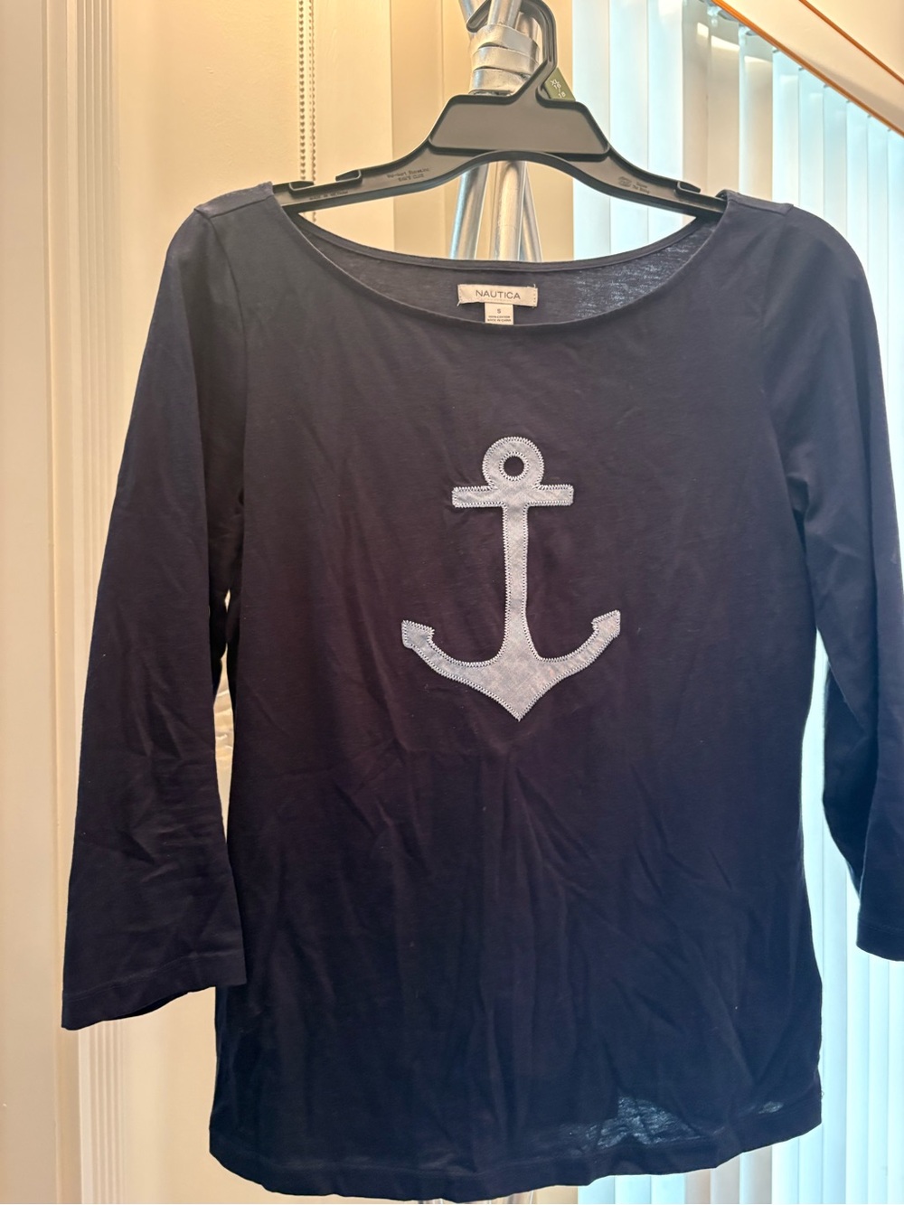Nautica Navy quarter Sleeve Top with light blue Anchor